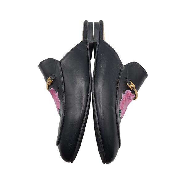 Catherine Maladrino Pika Horse bit Blck Vegan Embroidered Pink Rose Mules Sz 8.5 - Picture 7 of 10